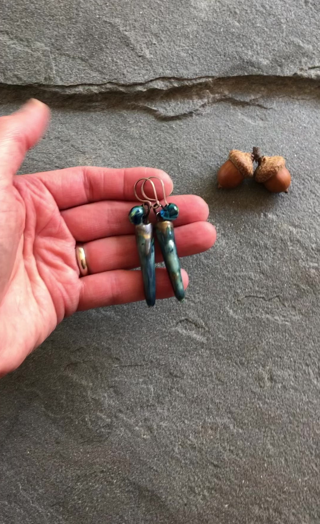 Drops of Ocean Blue Handmade Dangle Earrings, Artisan Porcelain Daggers, Lampwork Teardrops, Antique Sterling Silver Earwires