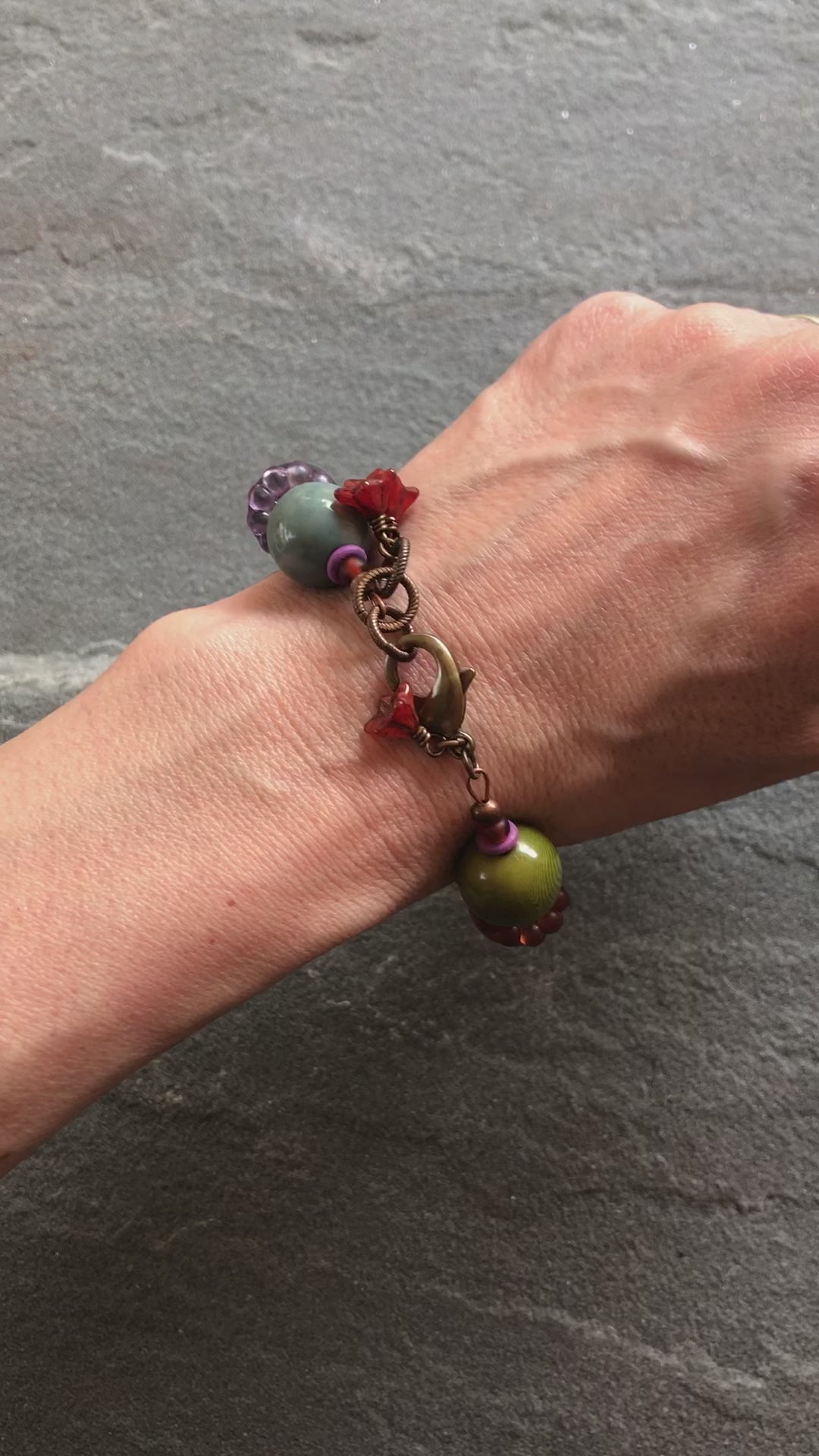 Gumdrops Multi-Color Handmade Chunky Bracelet with Tagua Nut Beads, Resin Flower Rings and Czech Glass Flowers