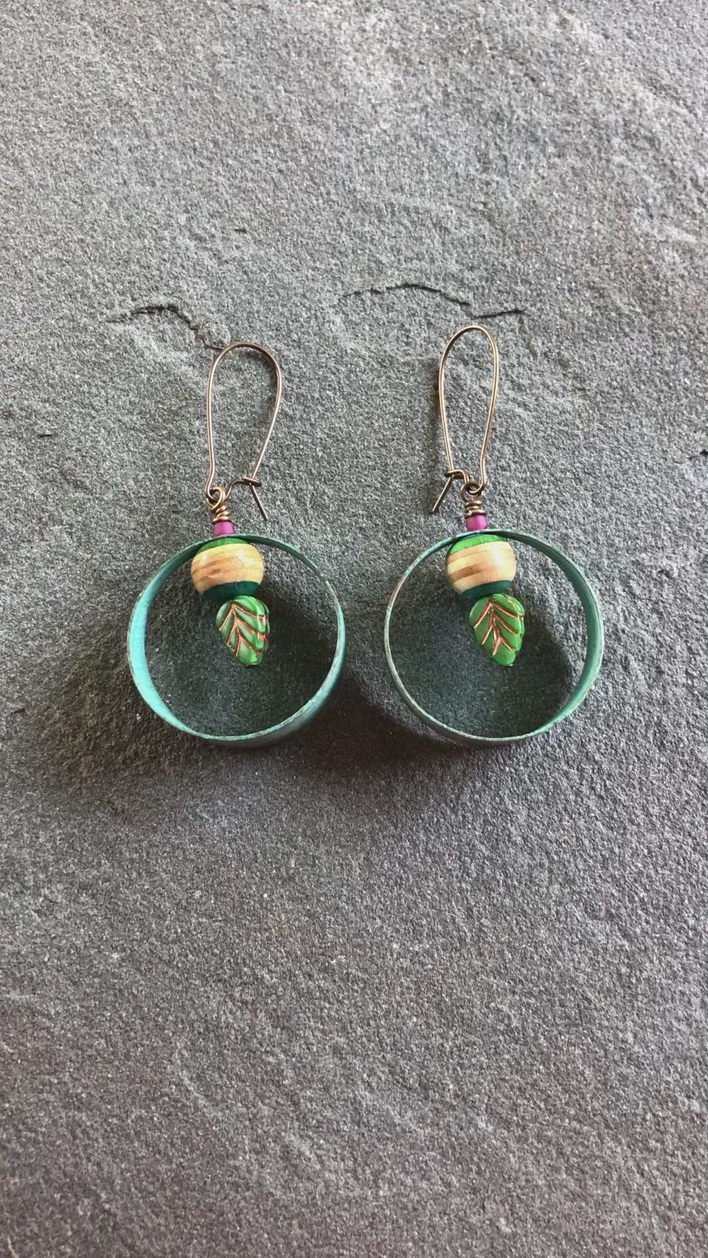 Gypsy Hoops Handmade Earrings, Recycled Skate Board, Artisan Hoops, Czech Glass