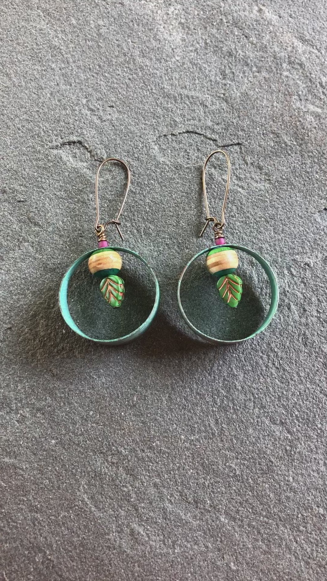 Gypsy Hoops Handmade Earrings, Recycled Skate Board, Artisan Hoops, Czech Glass