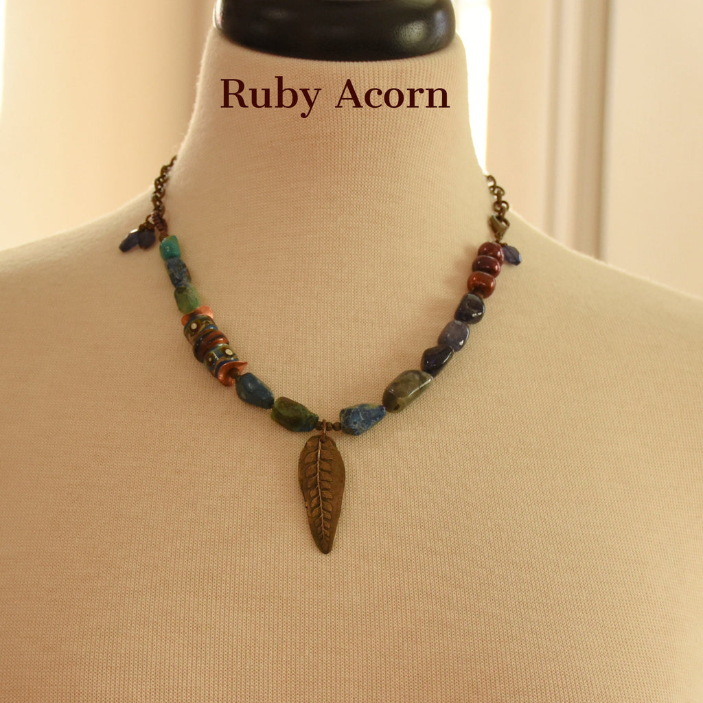 Beautiful Blues Handmade Beaded Necklace with Iolite, Cuprite, Artisan Glass, Pearls. Asymmetrical