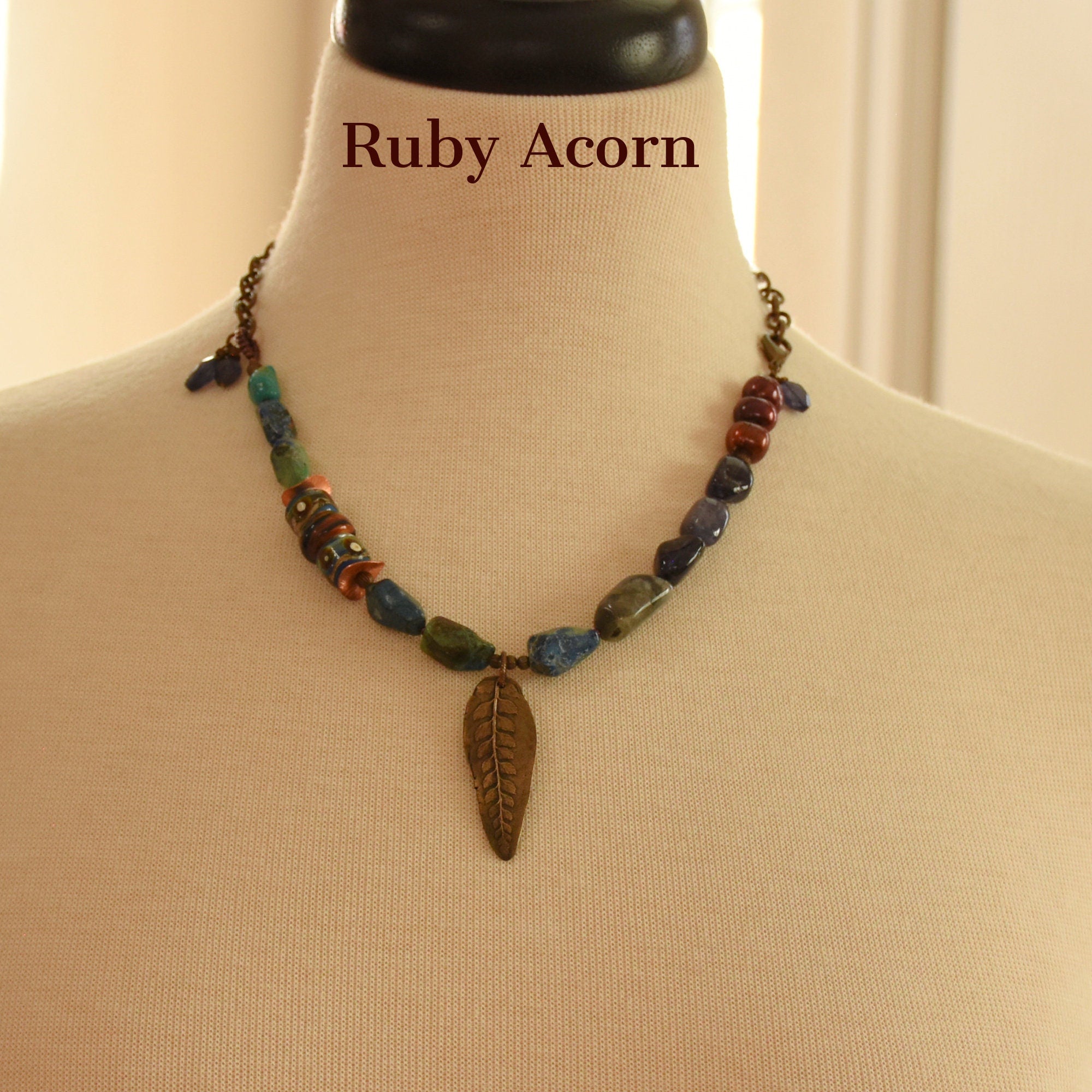 Beautiful Blues Handmade Beaded Necklace with Iolite, Cuprite, Artisan Glass, Pearls. Asymmetrical